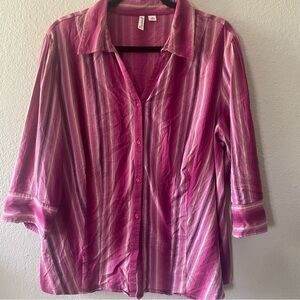 St.John Bay woman's collard button down striped top 2X gma core pink 3/4 sleeves